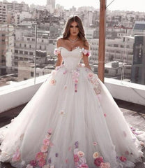 Amazing hand flowers Illusion Bodice Ball gown Bridal Gowns - THEGIRLSOUTFITS