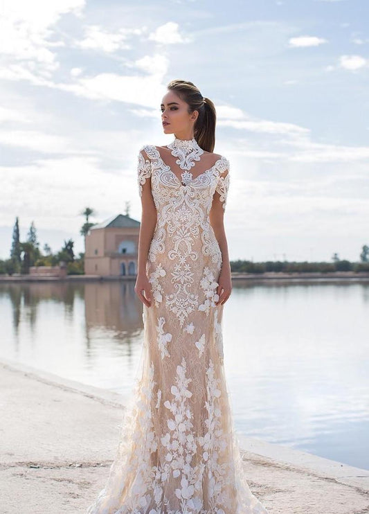 Wish Sash Sexy Backless Custom Made Bridal Gowns Applique Detachable Mermaid - THEGIRLSOUTFITS