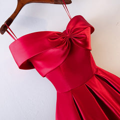 Satin Feel Red Dress Slash Neck Bow - THEGIRLSOUTFITS