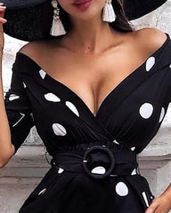 Deep V Neck Polka Dot - THEGIRLSOUTFITS