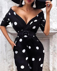 Deep V Neck Polka Dot - THEGIRLSOUTFITS