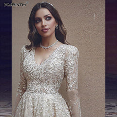 Luxury Long Sleeve  Princess V Neck Lace Wedding Gown - THEGIRLSOUTFITS