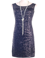 Mesh Insert Sequin Stripes Diamond Geometry Hollow Back - THEGIRLSOUTFITS