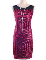 Mesh Insert Sequin Stripes Diamond Geometry Hollow Back - THEGIRLSOUTFITS