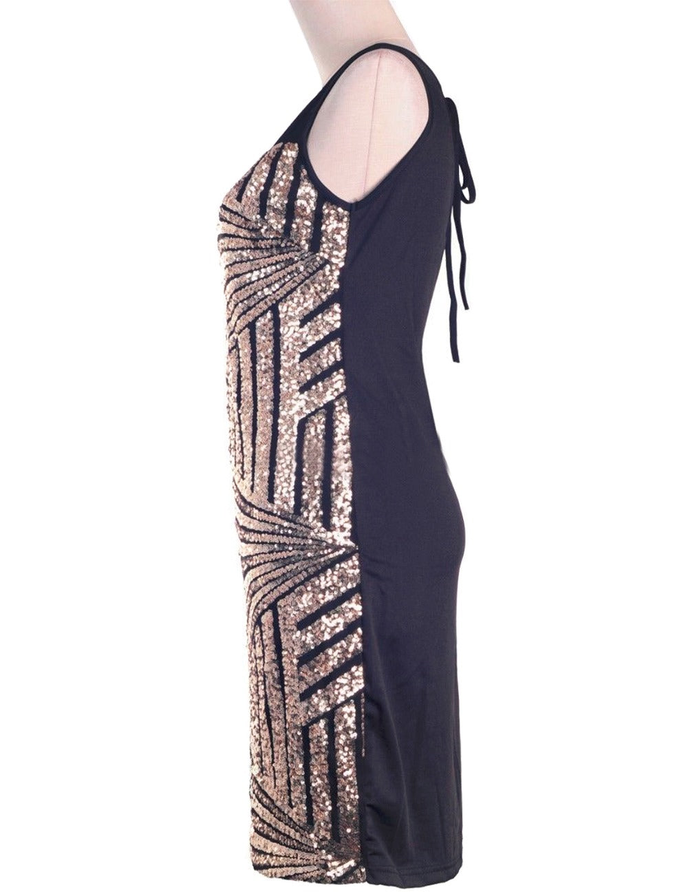 Mesh Insert Sequin Stripes Diamond Geometry Hollow Back - THEGIRLSOUTFITS