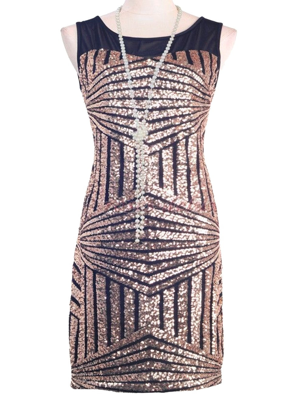 Mesh Insert Sequin Stripes Diamond Geometry Hollow Back - THEGIRLSOUTFITS