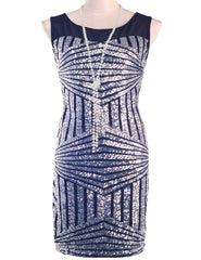 Mesh Insert Sequin Stripes Diamond Geometry Hollow Back - THEGIRLSOUTFITS