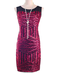 Mesh Insert Sequin Stripes Diamond Geometry Hollow Back - THEGIRLSOUTFITS