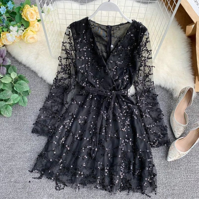 V-neck Bling Sequins - THEGIRLSOUTFITS