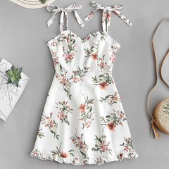 Tied Straps Floral Ruffles Mini Dress - THEGIRLSOUTFITS