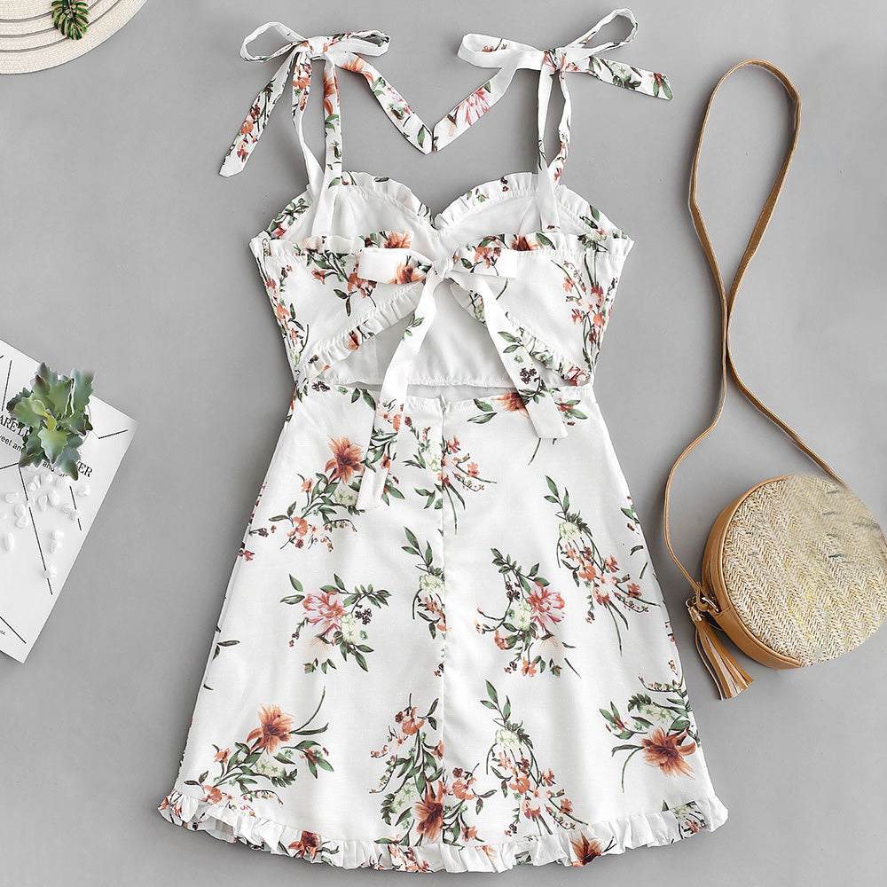 Tied Straps Floral Ruffles Mini Dress - THEGIRLSOUTFITS