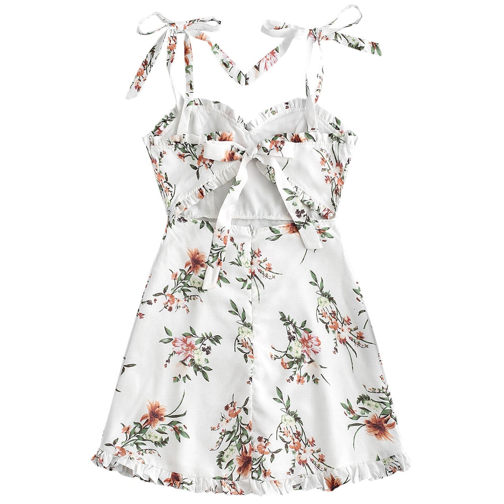 Tied Straps Floral Ruffles Mini Dress - THEGIRLSOUTFITS