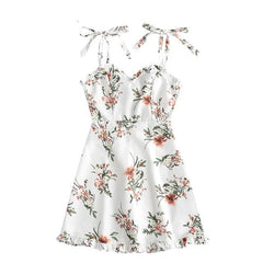 Tied Straps Floral Ruffles Mini Dress - THEGIRLSOUTFITS