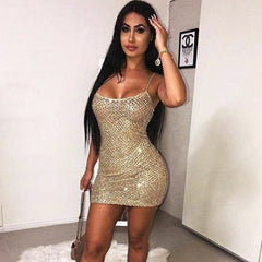 Spaghetti Strap Shiny Sequined - THEGIRLSOUTFITS