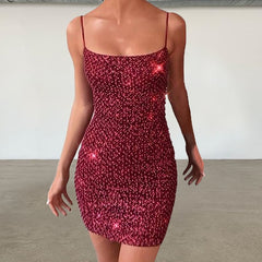 Spaghetti Strap Shiny Sequined - THEGIRLSOUTFITS