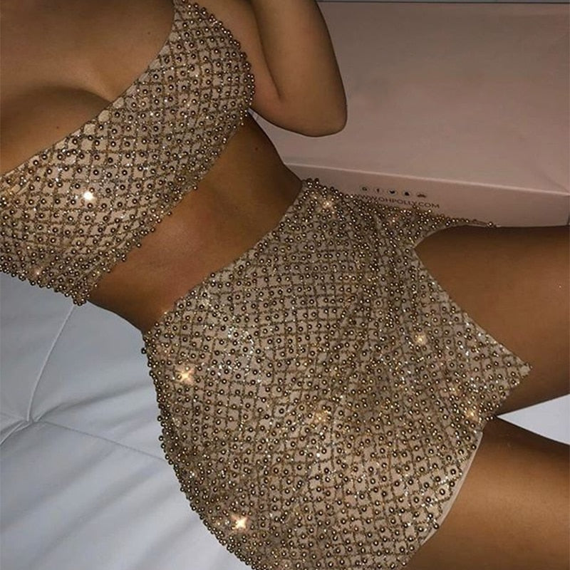 Spaghetti Strap Shiny Sequined - THEGIRLSOUTFITS