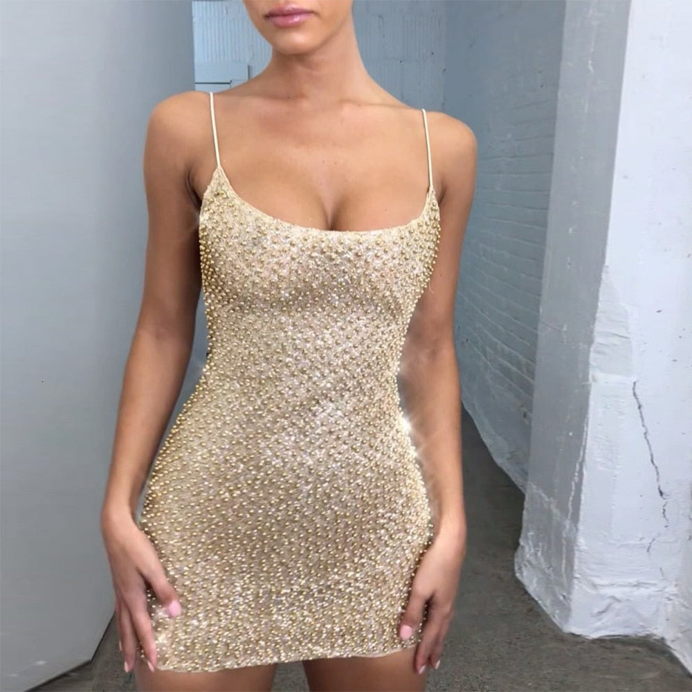 Spaghetti Strap Shiny Sequined - THEGIRLSOUTFITS