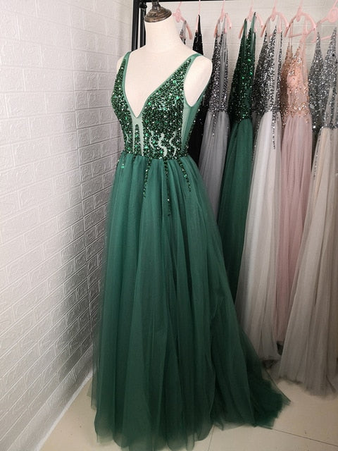 V Neck A-Line Backless Vestido De - THEGIRLSOUTFITS