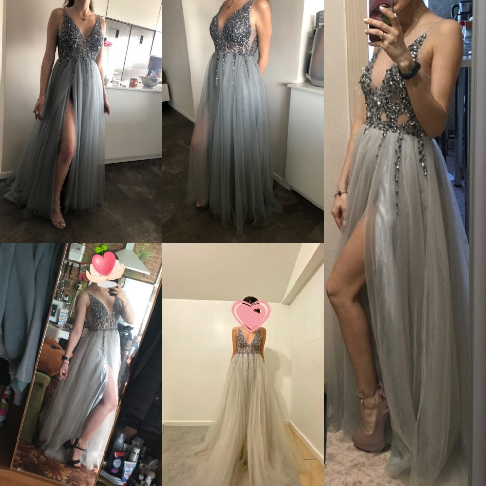 V Neck A-Line Backless Vestido De - THEGIRLSOUTFITS