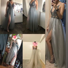 V Neck A-Line Backless Vestido De - THEGIRLSOUTFITS