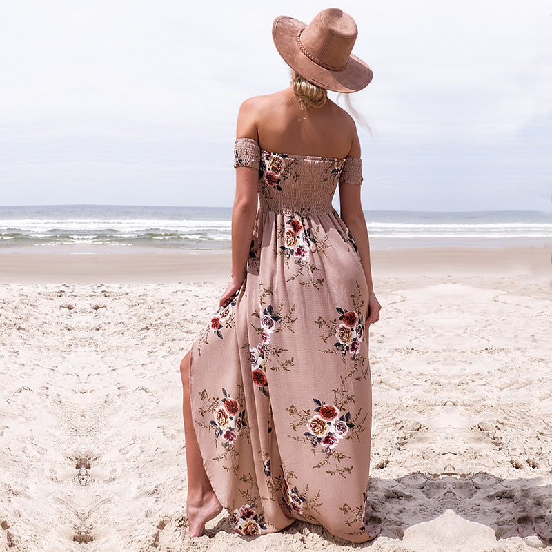 Lily - Off Shoulder Beach Floral Summer Dress, White / L Lily - Off Shoulder Beach Floral Summer Dress, White / L