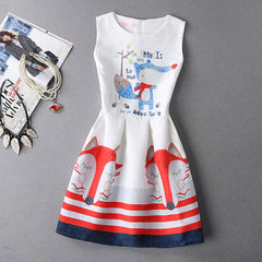 Casual Vintage Floral Print Dresses A Line High Waist - THEGIRLSOUTFITS