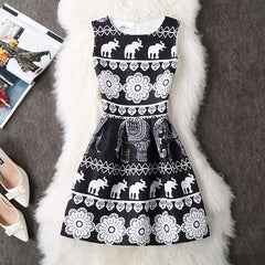 Casual Vintage Floral Print Dresses A Line High Waist - THEGIRLSOUTFITS