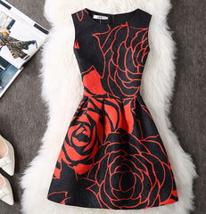 Casual Vintage Floral Print Dresses A Line High Waist - THEGIRLSOUTFITS