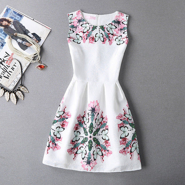 Casual Vintage Floral Print Dresses A Line High Waist - THEGIRLSOUTFITS