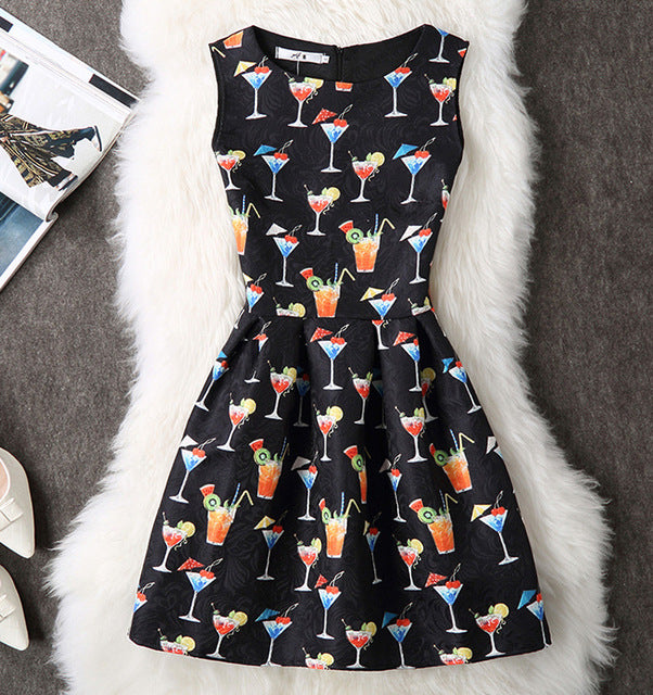Casual Vintage Floral Print Dresses A Line High Waist - THEGIRLSOUTFITS