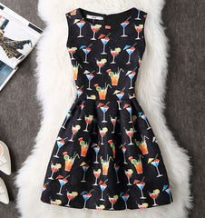 Casual Vintage Floral Print Dresses A Line High Waist - THEGIRLSOUTFITS