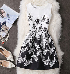 Casual Vintage Floral Print Dresses A Line High Waist - THEGIRLSOUTFITS