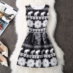Casual Vintage Floral Print Dresses A Line High Waist - THEGIRLSOUTFITS
