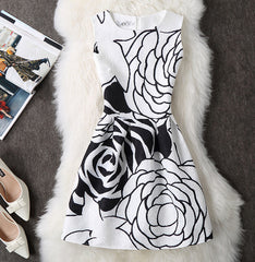 Casual Vintage Floral Print Dresses A Line High Waist - THEGIRLSOUTFITS