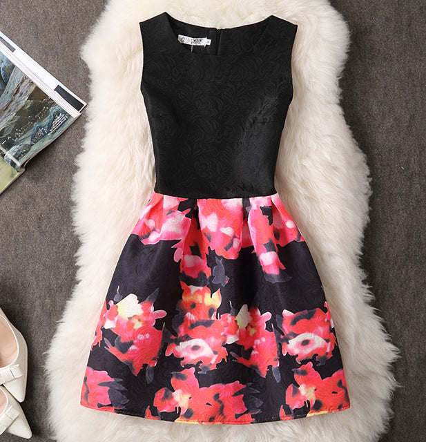 Casual Vintage Floral Print Dresses A Line High Waist - THEGIRLSOUTFITS