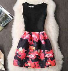 Casual Vintage Floral Print Dresses A Line High Waist - THEGIRLSOUTFITS