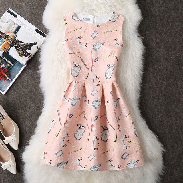 Casual Vintage Floral Print Dresses A Line High Waist - THEGIRLSOUTFITS