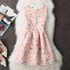 Casual Vintage Floral Print Dresses A Line High Waist - THEGIRLSOUTFITS