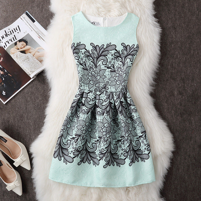 Casual Vintage Floral Print Dresses A Line High Waist - THEGIRLSOUTFITS
