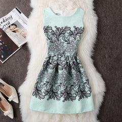 Casual Vintage Floral Print Dresses A Line High Waist - THEGIRLSOUTFITS