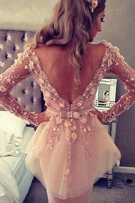 V Neck Long Sleeves Lace Flowers Peplum - THEGIRLSOUTFITS