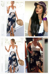 Chiffon Dress Patchwork Lace V Neck - THEGIRLSOUTFITS