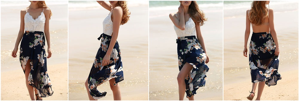 Chiffon Dress Patchwork Lace V Neck - THEGIRLSOUTFITS