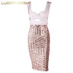 Sequin Geometry Cutout Gold Sequined Dress - THEGIRLSOUTFITS