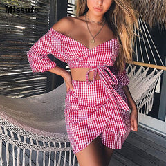 Plaid Chiffon Pieces Bandage Strap - THEGIRLSOUTFITS