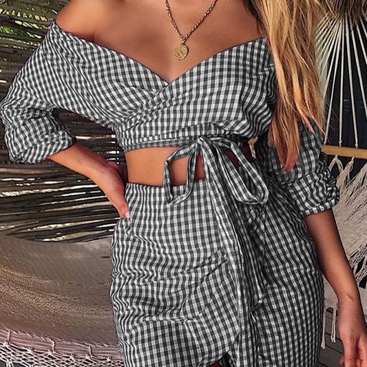 Plaid Chiffon Pieces Bandage Strap - THEGIRLSOUTFITS