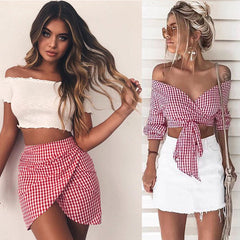 Plaid Chiffon Pieces Bandage Strap - THEGIRLSOUTFITS