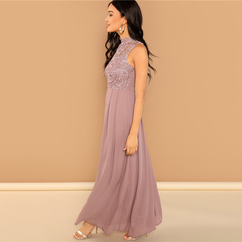 Lace Overlay Bodice Maxi - THEGIRLSOUTFITS