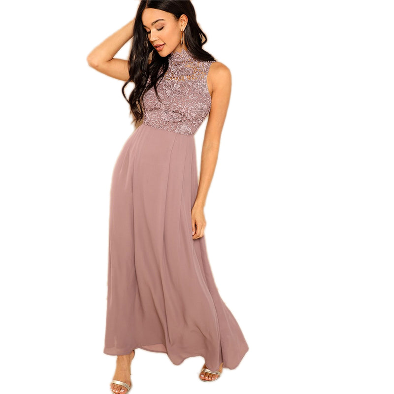 Lace Overlay Bodice Maxi - THEGIRLSOUTFITS