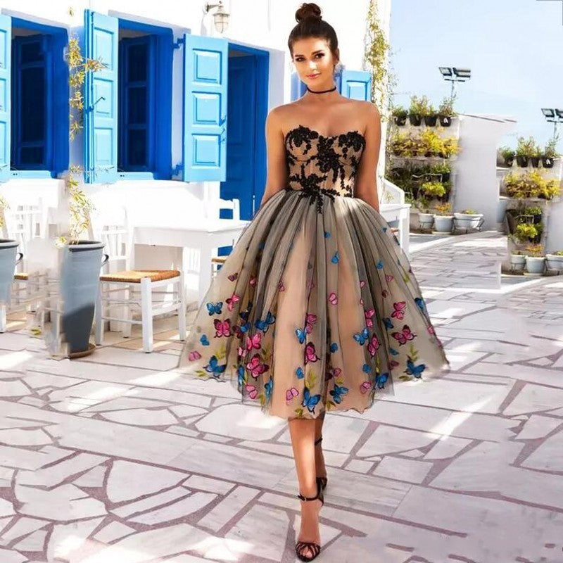Butterfly Tulle Knee Length Black Champagne dress – THEGIRLSOUTFITS